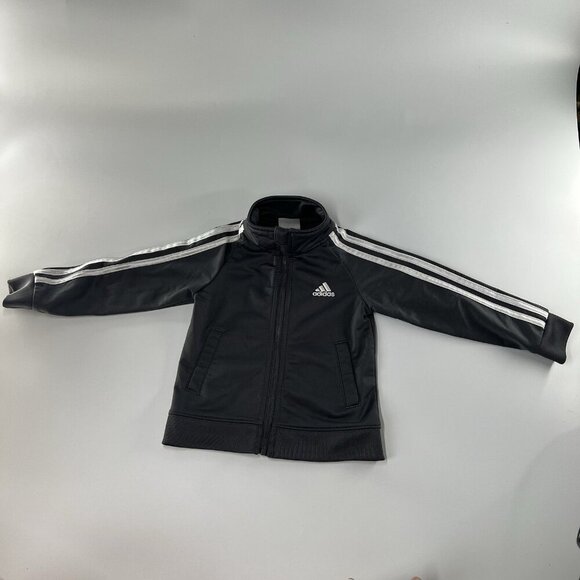 ADIDAS Toddler Track Jacket 2T Logo 3 Stripes Grey Pockets Athletic Full Zip Up - Picture 2 of 5